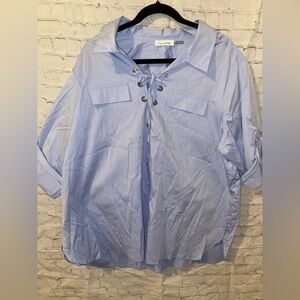 Calvin Klein Light Blue Lace-Up Button Shirt